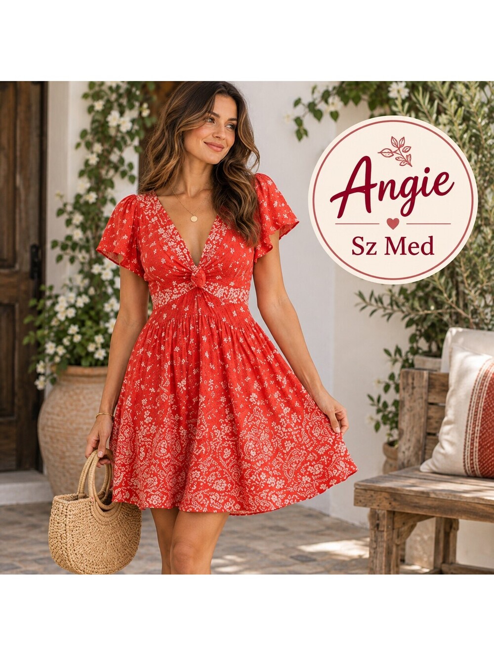 Angie | M | Coral Floral Smocked Mini Dress